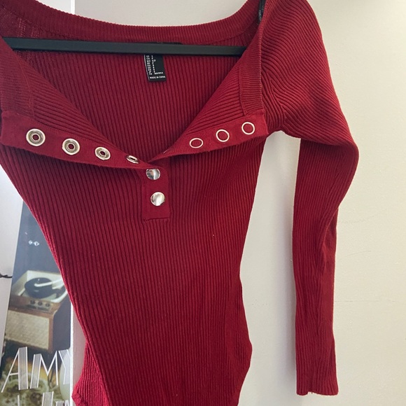 Red button down over the shoulder bodysuit from forever 21 - Picture 2 of 2